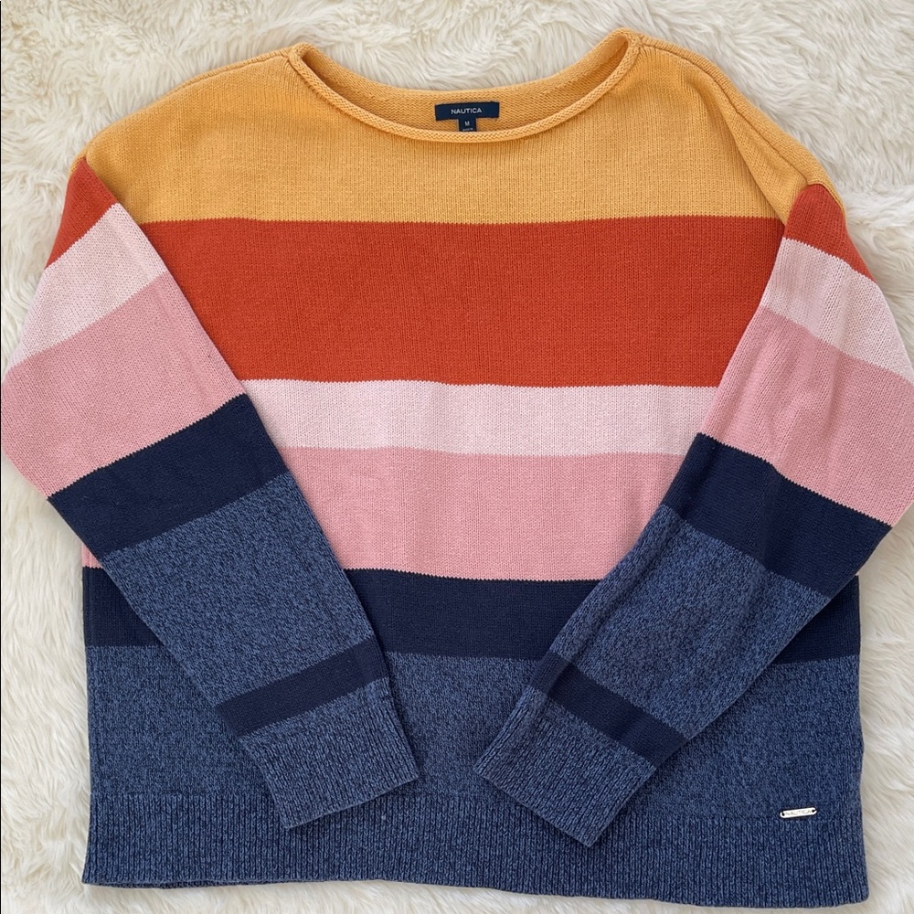 Nautica sunset stripe boat-neck sweater size medium